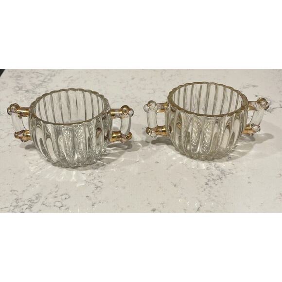Jeannette Other - Vintage Jeanette Glass Double Handle (2) Sugar Set Gold Trim 1940s
